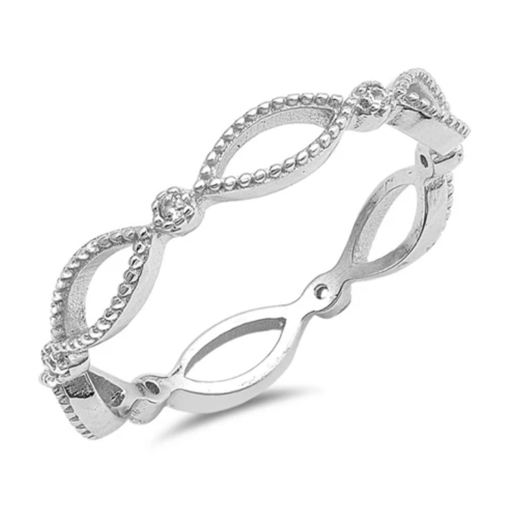 Sterling Silver CZ Marquise Motif Band – Elegant Stackable Ring